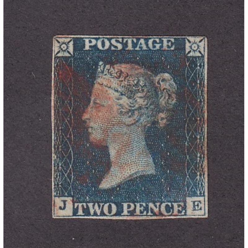 (PL1102)  GREAT BRITAIN · 1840: lightly used Die I 2d blue QV SG 5 · 4 close but clear margins .... see largest images · c.v. £975 (2 images)