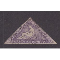 (PL1103) CAPE OF GOOD HOPE · 1864: finely used 6d bright mauve Cape Triangle SG 20 with 3 excellent margins · see full description · c.v. £550 (2 images)