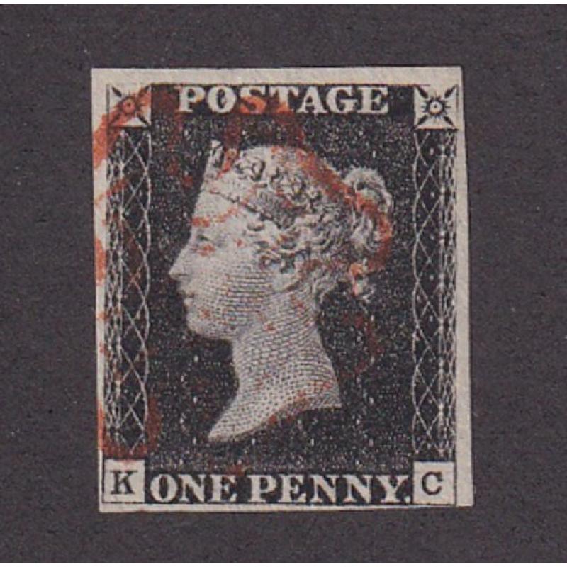 (PL1105)  GREAT BRITAIN · 1840: lightly used Plate 1b 1d black QV SG 2 · 4 large to tight margins · nice condition front and back · c.v. £400 (2 images)