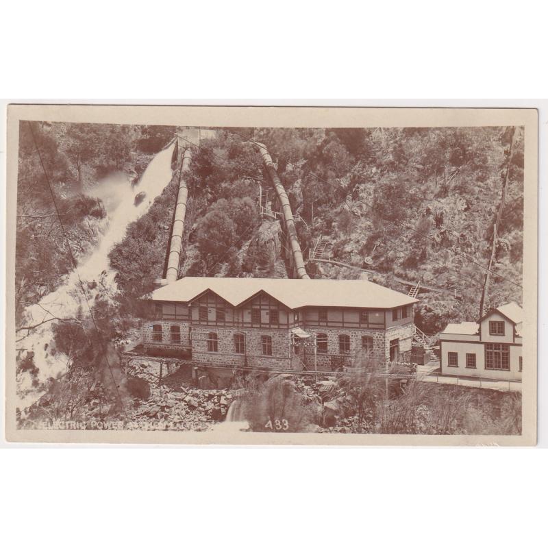 (PM1045) TASMANIA · 1920s: unused TAS GOVT TOURIST BUREAU real photo cared produced by D.I.C. w/viewELECTRIC POWER STATION LAUNCESTON (No.433) · fine condition (2 images)