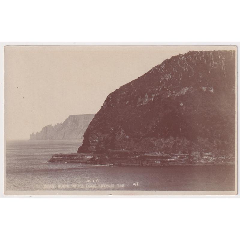 (PM1046) TASMANIA · 1920s: unused TAS GOVT TOURIST BUREAU real photo cared produced by D.I.C. w/view COAST SCENE NEAR PORT ARTHUR (No.47) · fine condition (2 images)