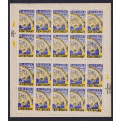 (PM1050L) VICTORIA · 1951: previously unmounted sheetlet of BALLAARAT CENTENARY poster stamps · some offsets and a couple of minor gum disturbances from "sheetlet underneath" however the overall condition is excellent to fine (2 images)