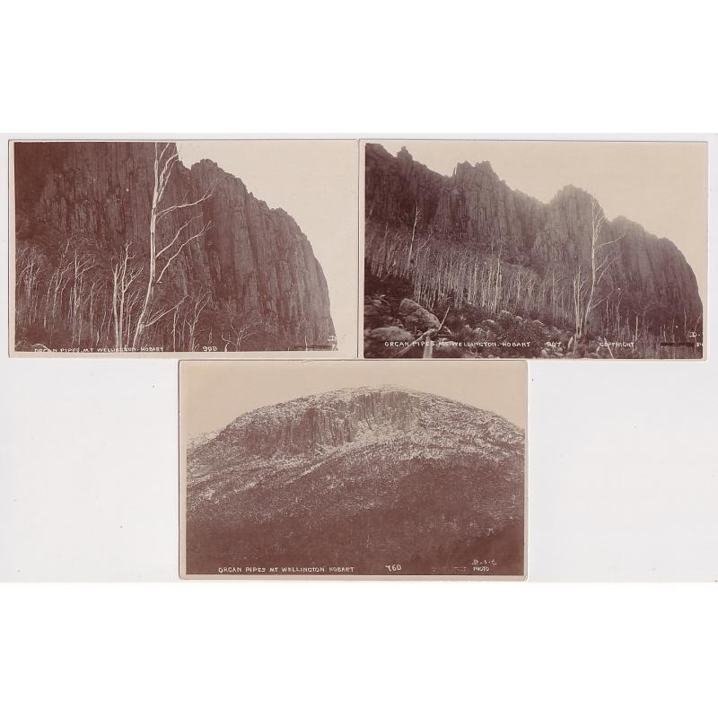 (PM1052) TASMANIA · 1920s: three unused real photo cards by D.I.C. with views of the ORGAN PIPES on MT WELLINGTON · all cards are in excellent to fine condition (3)