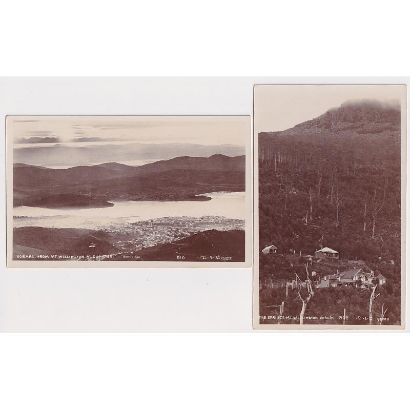 (PM1054) TASMANIA · 1920s: two unused real photo cards by D.I.C. with two MOUNT WELLINGTON views looking from and to the SPRINGS · excellent to fine condition (2)