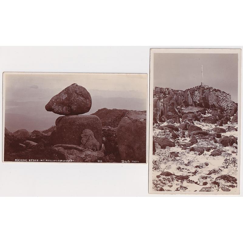 (PM1055) TASMANIA · 1920s: two unused real photo cards by D.I.C. with two features on MOUNT WELLINGTON - The Pinnacle and the Rocking Stone · both cards are in excellent to fine condition (2)