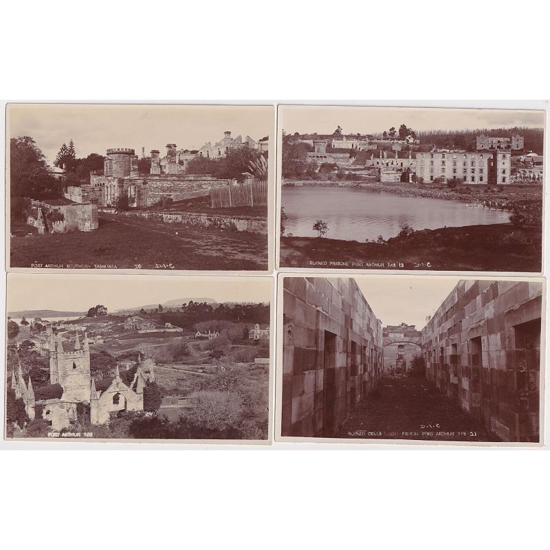 (PM1056) TASMANIA · 1920s: four unused real photo cards by D.I.C. with PORT ARTHUR views including the MODEL PRISON ruins · excellent to fine condition throughout (4)