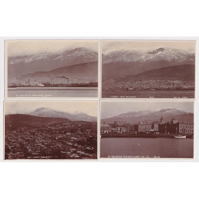 (PM1058) TASMANIA · 1920s: four unused real photo cards by D.I.C. with MOUNT WELLINGTON views from Hobart and the Eastern Shore · excellent to fine condition throughout (4)