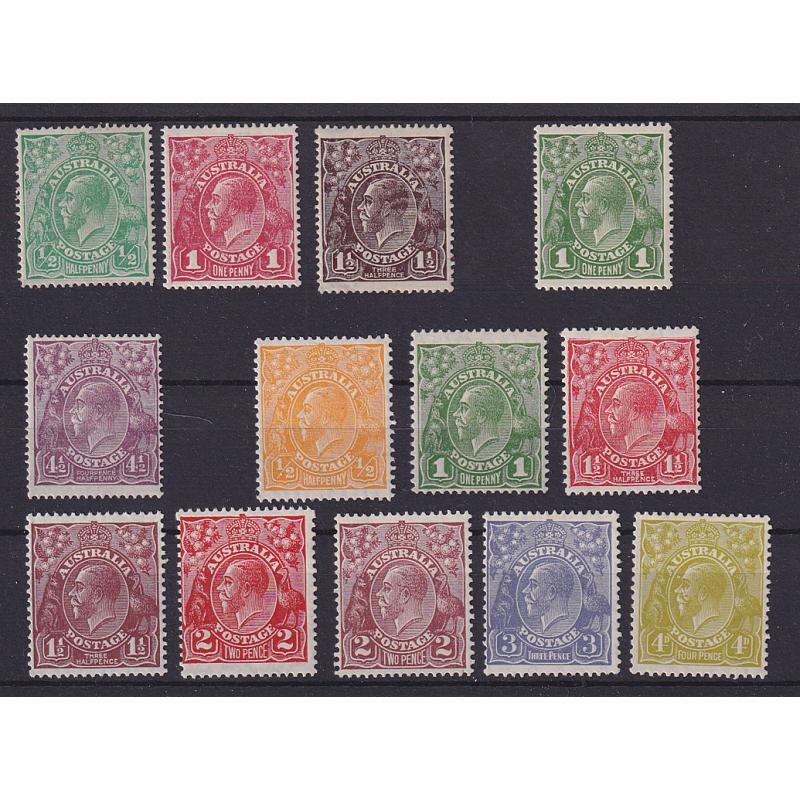 (PR1030) AUSTRALIA · 1918/30: mint KGV defin oddments to 4½d · in order 3x LM Wmk, 1x No Wmk and SM Wmk perf.12 and 8x SM Wmk perf.13½x12½ · condition a little mixed · total c.v. £215 (2 images)