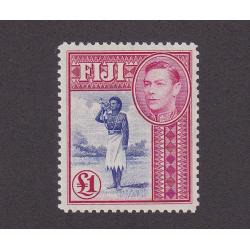 (PR1035) FIJI · 1950: fresh mint £1 blue & carmine KGVI pictorial definitive SG 266b · fine condition · c.v. £55 (2 images)