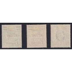 (PR1039) KUWAIT · 1948/49: surcharged G.B. KGVI defins · the 3 highest values SG 72/73a all in excellent mint condition · see full description · total c.v. £80 (2 images)