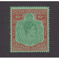 (PR1041) LEEWARD ISLANDS · 1945: fresh MLH 10/- green & red on green KGVI defin SG 113b in fine condition · c.v. £150 (2 images)