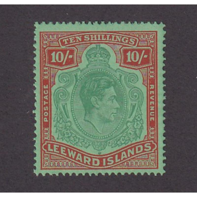 (PR1041) LEEWARD ISLANDS · 1945: fresh MLH 10/- green & red on green KGVI defin SG 113b in fine condition · c.v. £150 (2 images)