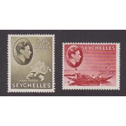 (PR1043) SEYCHELLES · 1938: mint 2.25R and 5R KGVI pictorial defins on chalk-surfaced pper SG 148/149 both in excellent condition front/reverse · total c.v. £105 (2 images)