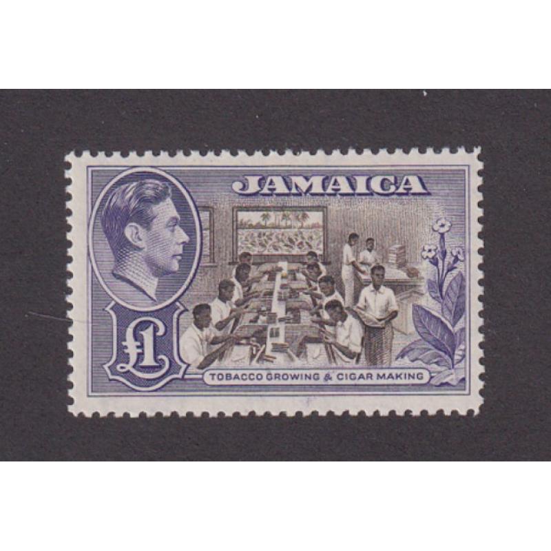 (PR1045) JAMAICA · 1949: very fresh MLH £1 chocolate & violet KGVI pictorial definitive SG 133a in fine condition · c.v. £60 (2 images)