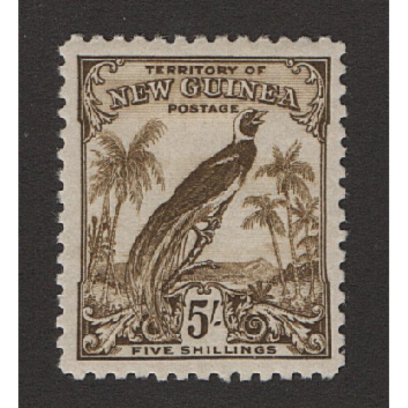 (PR1722) NEW GUINEA · 1932: fine mint 5/- olive Bird of Paradise SG 187 · c.v. £35 (2 images)