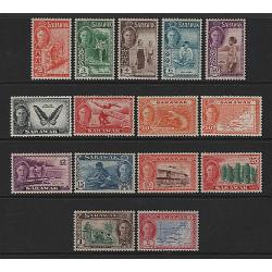 (PR1724) SARAWAK · 1950: KGVI pictorial defins to $2 SG 171/184 all in fresh M/MLH condition · c.v. £100+ · 15 stamps (2 images)