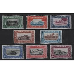 (PR1725) SUDAN · 1950: complete Air Mail pictorials SG 115/122 all in fresh M/MLH condition · c.v. £32 · 8 stamps (2 images)