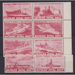 (PR1730) GREAT BRITAIN · 1940s: "Tanks of the Allies" and "Britain's Royal Navy" propaganda cinderellas · 8 different of each in multiples · some hinge remnants · 16 items in excellent to fine condition