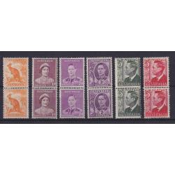 (PR1737) AUSTRALIA · useful assembly of different KGVI era mint coil pairs · see full description · a couple of minor imperfections · total c.v. £225 · 6 pairs (2 images)