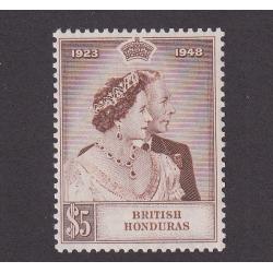 (PR1740) BRITISH HONDURAS · 1948: fresh MLH $5 brown KGVI S/Wedding SG 165 · c.v. £30 (2 images)