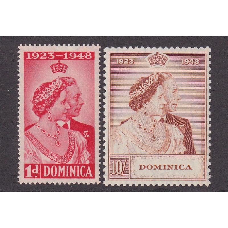 (PR1741) DOMINICA · 1948: mint KGVI S/Wedding duo SG 112/113 both in nice condition front/reverse · c.v. £30 (2 images)