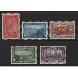 (PR1747) CANADA · 1938: mint pictorial definitives · the higher values from 10c to $1 SG 363/367 · all in excellent condition front/reverse · total c.v. £182 · 5 stamps (2 images)