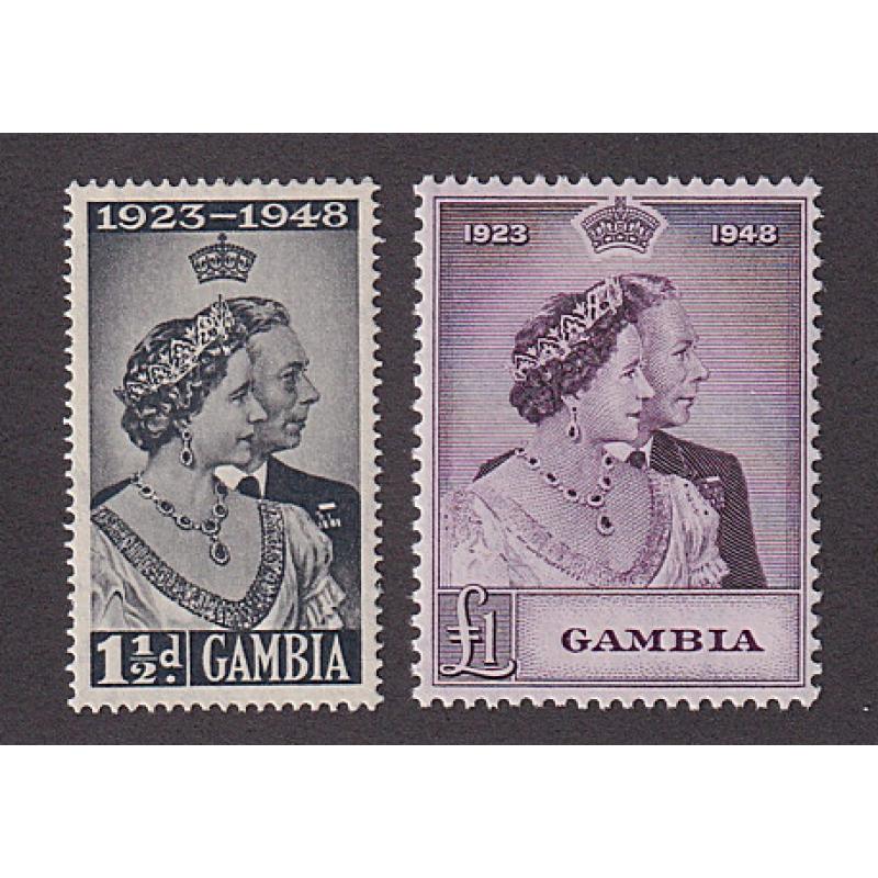 (PR1757) GAMBIA · 1948: mint KGVI S/Wedding duo SG 164/5 in excellent condition · c.v. £21 (2 images)