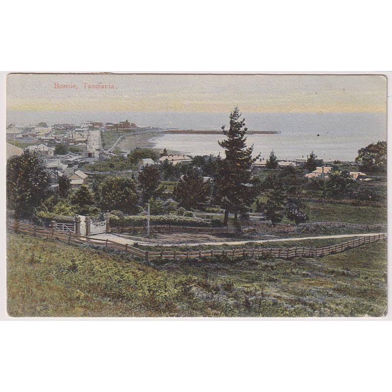 (QQ1905) TASMANIA ·  1906: postally used colour card w/view of BURNIE looking towards MARINE TERRACE and the WHARVES · excellent to fine condition