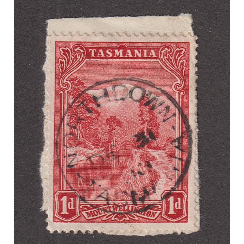 (QQ1908) TASMANIA ·  1900: a full clear strike of the NORTHDOWN Type 1 cd on a 1d Pictorial affixed to piece · postmark is rated R-(7*)