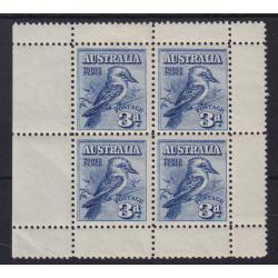 (RF1004) AUSTRALIA · 1928: mint 3d blue Kooka m/sheet SG MS106a · has only been mounted by the top selvedge .... the stamps are MNH · please see full description · c.v. £130 (2 images)