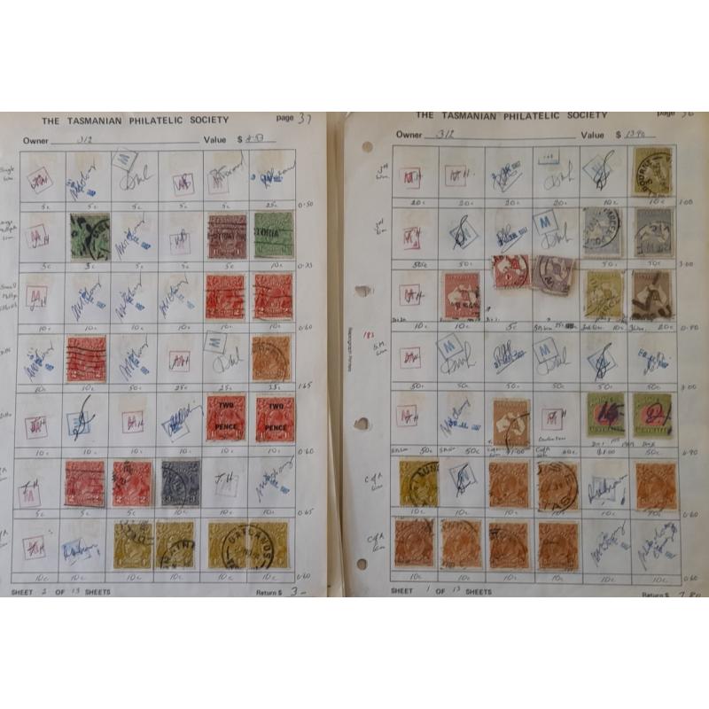 (RF1014A) AUSTRALIA · stockbook housing an accumulation of mainly pre-decimal oddments including some Roos/KGV ·also some Australian states and some overseas · also a handful of retired circuit sheets · mixed condition · many 100s (6 sample images)