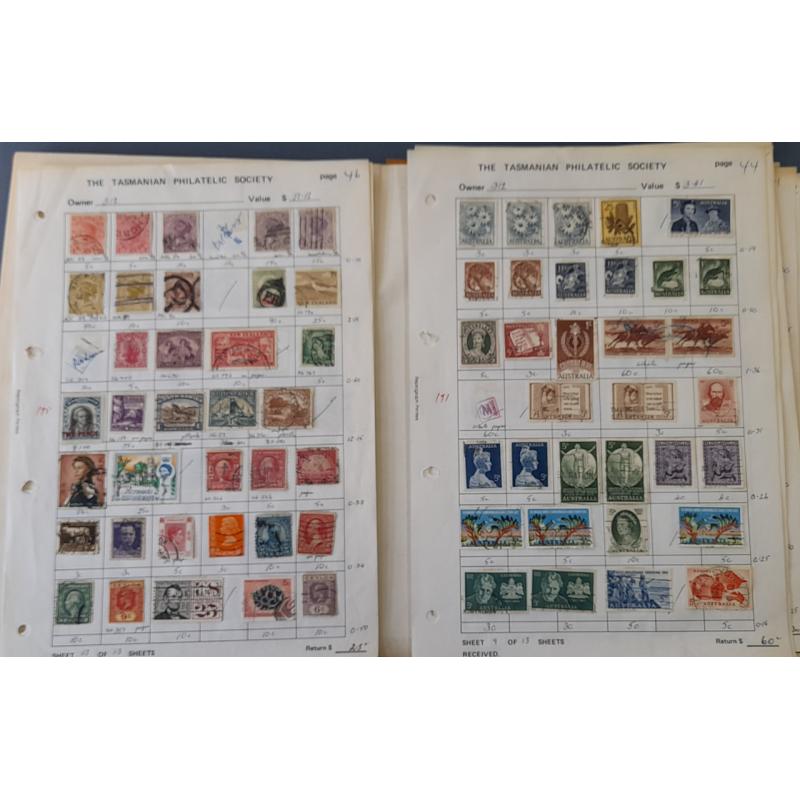 (RF1014A) AUSTRALIA · stockbook housing an accumulation of mainly pre-decimal oddments including some Roos/KGV ·also some Australian states and some overseas · also a handful of retired circuit sheets · mixed condition · many 100s (6 sample images)