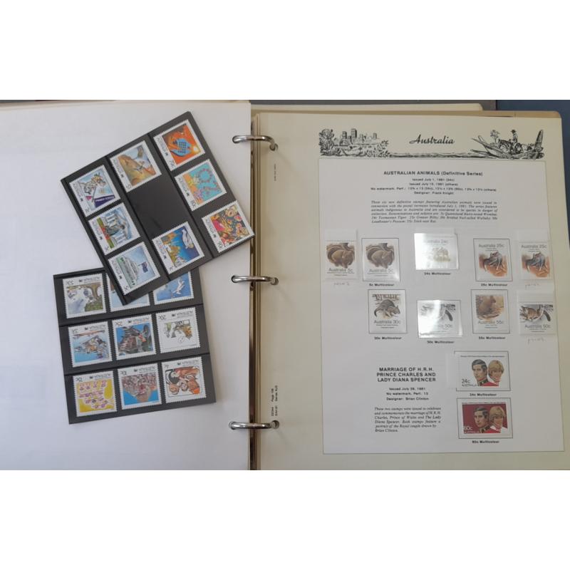 (RF1015A) AUSTRALIA · 1920s/80s: 2 binders housing used/mint sets and oddments from the period (no Roos or KGV defins) · occasional useful item; also some decimal "postage" ..... worth a punt at the starter (5 sample images)