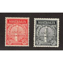 (RF1504) AUSTRALIA  · 1935: MNH Anzac Commemorative duo SG 154/55 · 2d has light pencilled number on back / the 1/- is in fine condition front/reverse · c.v. £45 (2 images)