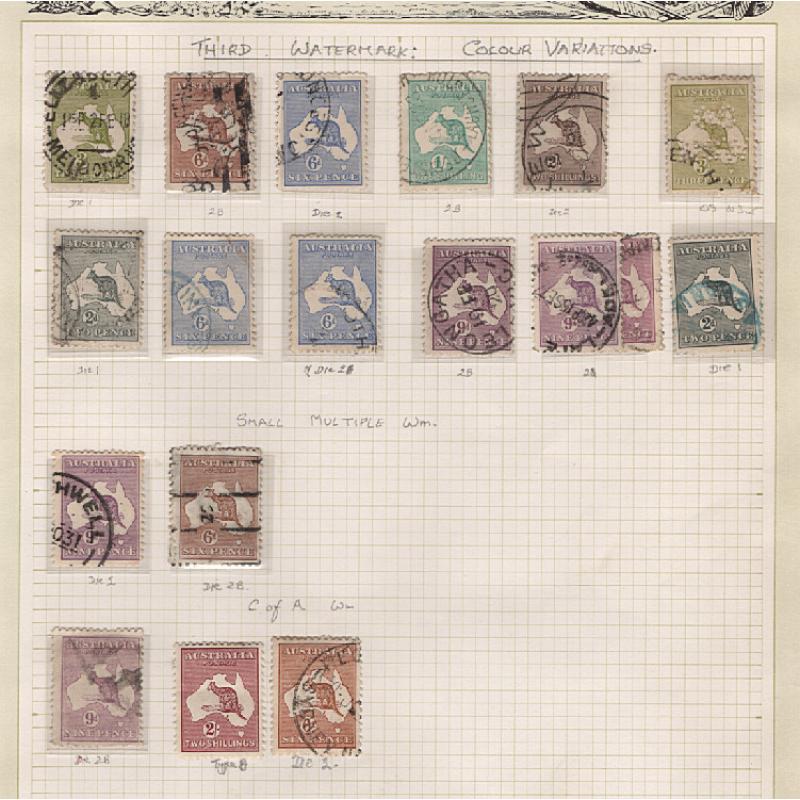 (RF1511L) AUSTRALIA · 1913/45: mainly used Roos to 5/- (4) on Seven Seas pages in a mixed condition · includes officials · occasional modest picking · 70 stamps (4 images)