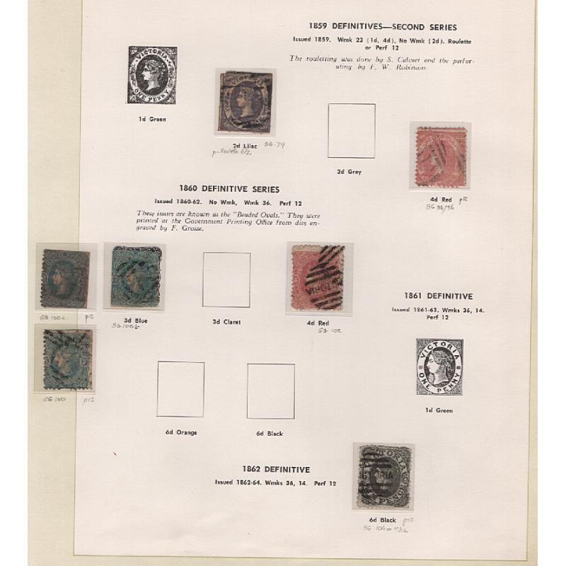 (RF1512L) VICTORIA · 1857/1912: mainly used collection of 125 stamps on Seven Seas pages in a very mixed condition · some MNG · occasional modest "picking" · some fiscals and fiscally used, p/dues, etc. (10 images)