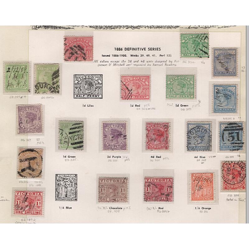 (RF1512L) VICTORIA · 1857/1912: mainly used collection of 125 stamps on Seven Seas pages in a very mixed condition · some MNG · occasional modest "picking" · some fiscals and fiscally used, p/dues, etc. (10 images)