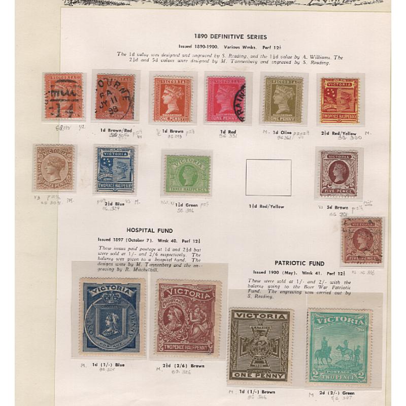 (RF1512L) VICTORIA · 1857/1912: mainly used collection of 125 stamps on Seven Seas pages in a very mixed condition · some MNG · occasional modest "picking" · some fiscals and fiscally used, p/dues, etc. (10 images)