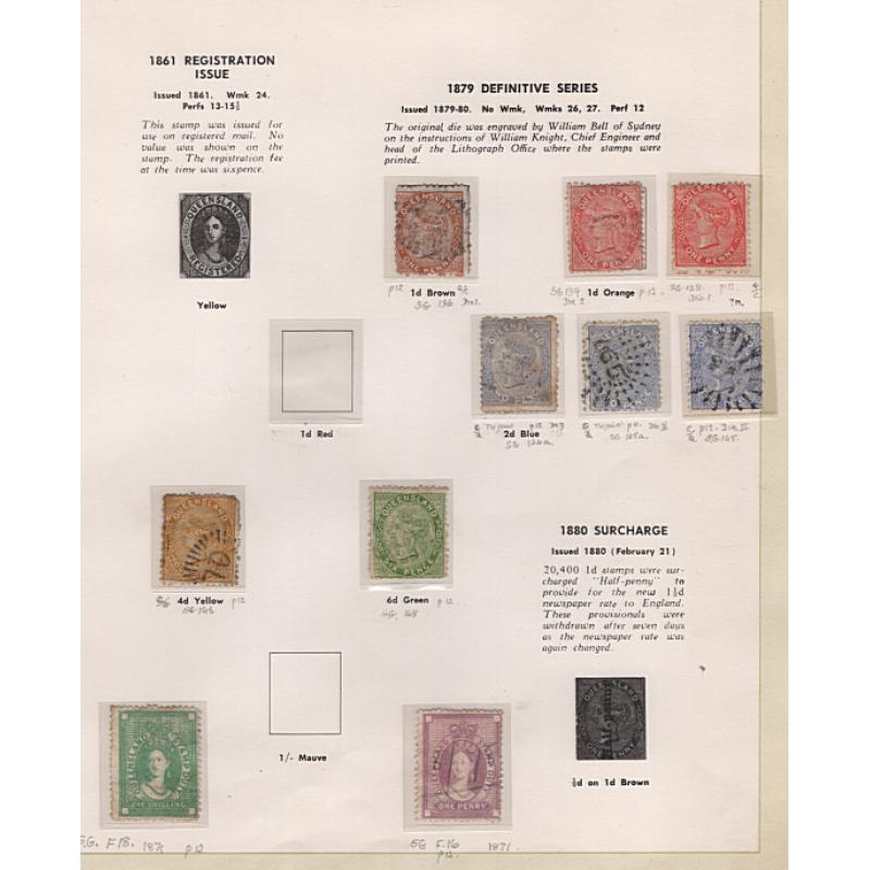 (RF1516L) QUEENSLAND · used range on Seven Seas pages including postal fiscals to 10/-, a few revenues and the occasional "modest picking" · 50+ stamps in a mixed condition (5 images)