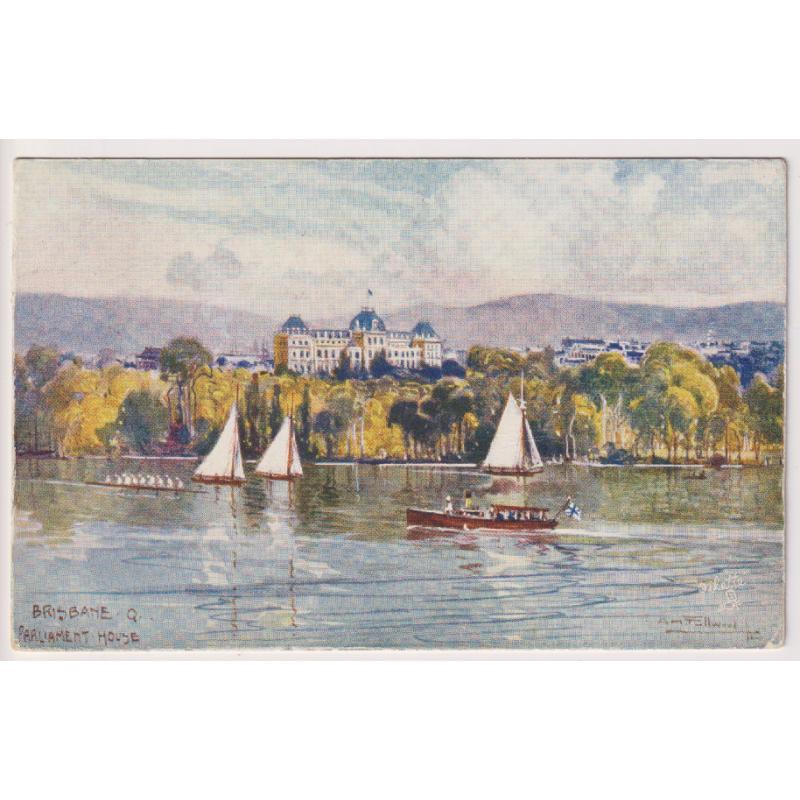 (RN1030) QUEENSLAND · GREAT BRITAIN  1907: Tuck's "Oilette" card w/view of PARLIAMENT HOUSE BRISBANE painted by A.H. Fullwood postally used in QLD · fine condition · $5 STARTER!!