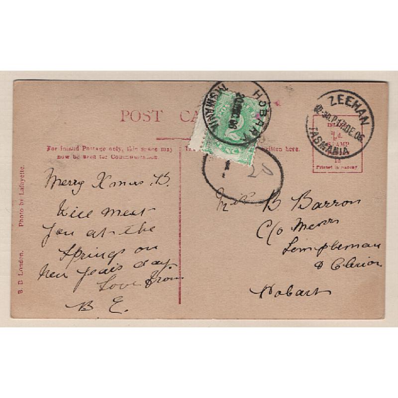 (RR1502) TASMANIA · 1906: "Actress" postcard mailed at Zeehan without a  stamp · taxed double the deficiency which was paid at Hobart by the addressee · nice condition