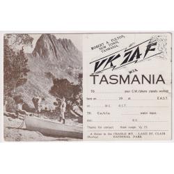 (RR1006) TASMANIA · 1950s: unused QSL card with CRADLE MOUNTAIN view by Frank Hurley · small tear on RH side o/wise in excellent condition (2 images)