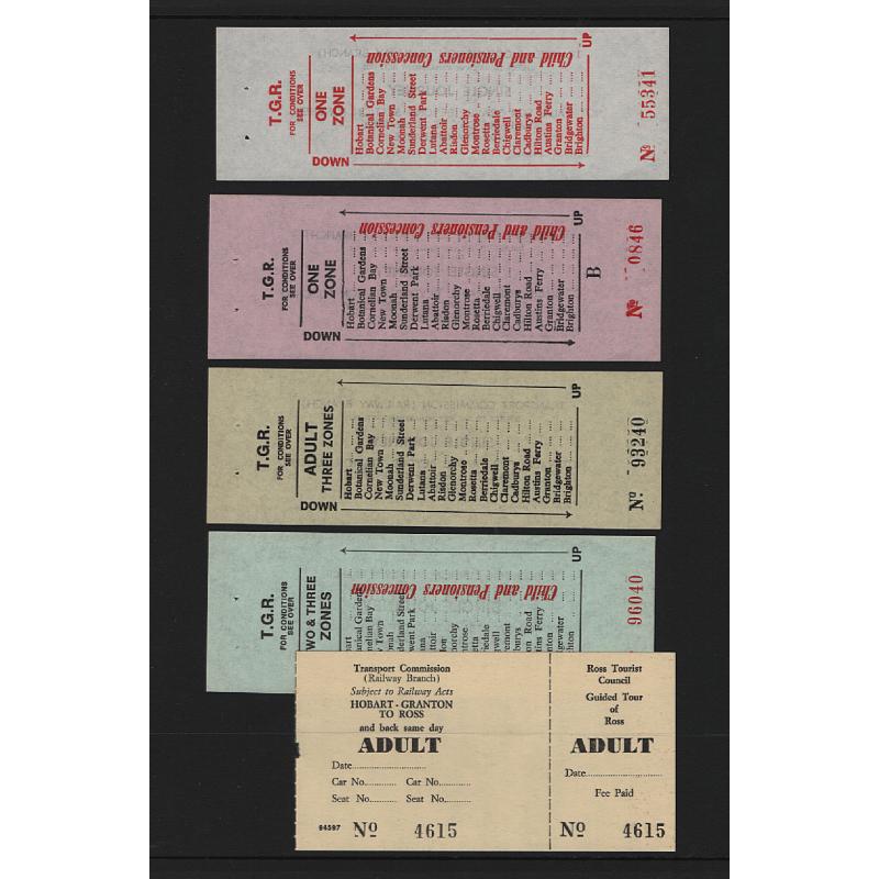 (RR1507L) TASMANIA · 1960s/70s: all diferent range of 11 unused TAS RAILWAYS tickets · includes "Tasman Limited" buffet, a Workman's Season/Weekly tickets, Excursion items, etc. · VF condition throughout (2 images)