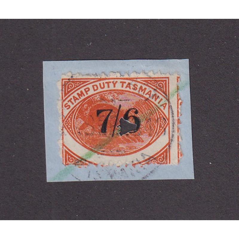 (RR1511) TASMANIA · 1931: document clipping with 7/6d in black on orange Platypus S/Duty perf.11.75 Craig 7.64 · Treasury puncture and Stamp Act cds · Elsmore online c.v. AU$150