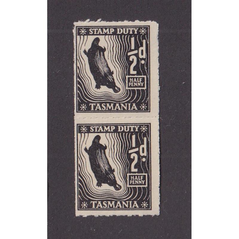 (RR1512) TASMANIA · 1955: MNH vertical pair of ½d black Platypus S/Duty Craig 7.171 in fine condition · total Elsmore online c.v. AU$48 (2 images)