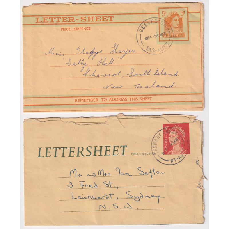 (SS1192) AUSTRALIA · 1963/66: 5d & 4c QEII lettersheets both genuinely used · latter item has been opened roughly but still quite presentable (2)