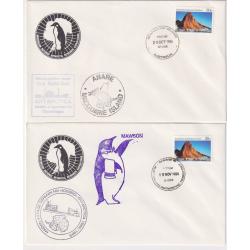 (SS1193) AUSTRALIA · 1984/85: "set" of 4 covers mailed from AAT bases on the f.d.i. of the 30c Mt Coates issues · ship and base cachets · nice clean condition (2 images)