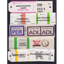 (SS1210L) AUSTRALIA · 1980s to recent: 4 s/sheets housing an assembly of mostly Australia Post mail bag tags · fine condition throughout · see largest images (4 images)