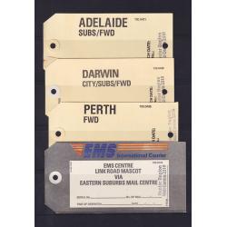 (SS1210L) AUSTRALIA · 1980s to recent: 4 s/sheets housing an assembly of mostly Australia Post mail bag tags · fine condition throughout · see largest images (4 images)