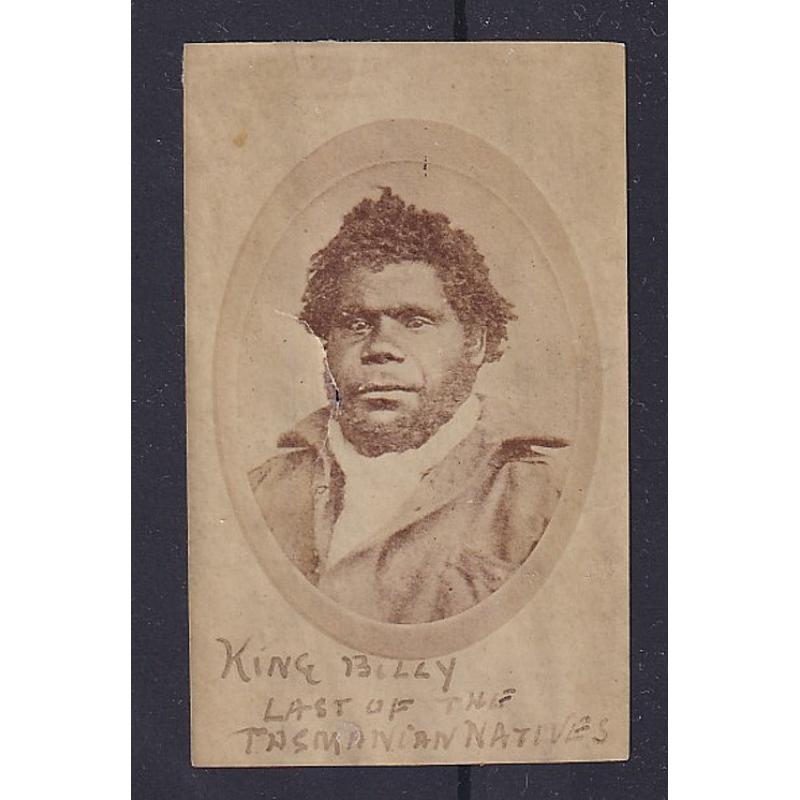 (SS1219) TASMANIA ·  1860s: real photo portrait titled  KING BILLY · "LAST OF THE TASMANIAN NATIVES" (57x90mm) · photo paper 'fracture' next to right cheek o/wise in excellent condition · photographer unknown